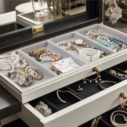 Inbagi 16 Pcs Small Velvet Jewelry Tray Stackable Jewelry Drawers Organizer Trays Storage Display Trays for Earring Ring Necklace Bracelet 8.3 x 5 x 1 Inches, Grey