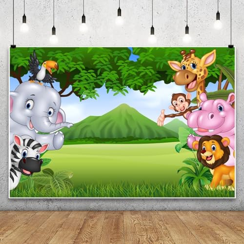 Leyiyi 6x4ft Photography Background Cartoon Birthday Backdrop Room Wallpaper Jungle Zoo Elephant Lion Dragon Monkey Grassland Mountain Baby Shower Photo Portrait Vinyl Studio Video Prop - size: 6x4ft