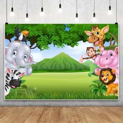 Leyiyi 6x4ft Photography Background Cartoon Birthday Backdrop Room Wallpaper Jungle Zoo Elephant Lion Dragon Monkey Grassland Mountain Baby Shower Photo Portrait Vinyl Studio Video Prop - size: 6x4ft