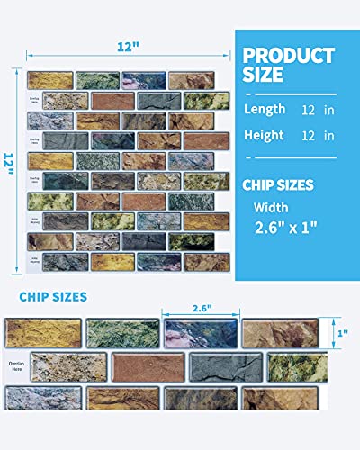 Art3d 10-Piece Peel & Stick Vinyl Kitchen/Bathroom Backsplash Tiles, 12" X 12" Colorful Marble Tile Design - color: Vintage Color
