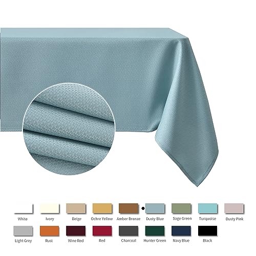 maxmill Jacquard Square Tablecloth Stain Resistant Spillproof Wrinkle Free Washable Soft Table Cloth, Decorative Fabric Table Cover for Dining Room, Indoor and Outdoor Use, 52 x 52 Inch, Dusty Blue - color: Nova Dusty Blue, size: 52" x 52" (Square)