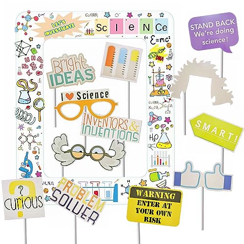 Science Pary Inflatable Photo Booth Selfie Frame & Props Set Giant Science Lab Party Selfie Photo Booth Picture Frame Photo Props Blow Up Photo Frame for Birthday Party Decorations