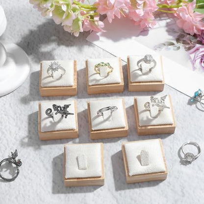 16 Pcs Single Ring Display Stand, Velvet Ring Holder Display for Jewelry Showcase, Wood Base with Beige Velvet for Retail Stores and Trade Shows (Beige)