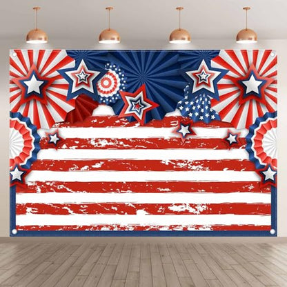 7x5ft American Flag 4th of July Photography Backdrop USA Patriotic Independence Day Background Veterans Memorial National Day Decoration Party Banner Photo Booth - size: 7'x5'