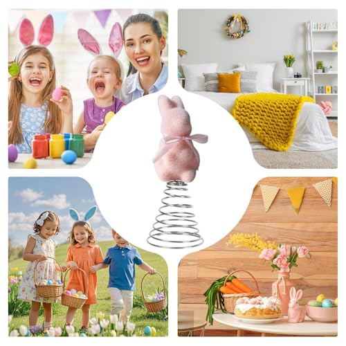 Easter Bunny Tree Topper - Spring Festival Moss Rabbit Ornament - Flocking Bunny Topper - for Home Farmhouse Party Mantel Cabinet Porch Basket Gathering Celebration - color: Pink