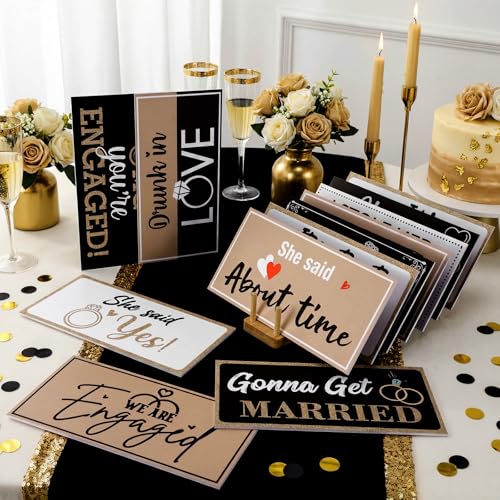 24 Designs Engagement Photo Booth Props She Said Yes Sign Decorations Double Sided 11x5.5 Inch Engagement Props for Photoshoot DIY Water Proof PVC Selfie Signs for Wedding Bridal Shower Party Supplies - color: Multi Color, style: Party