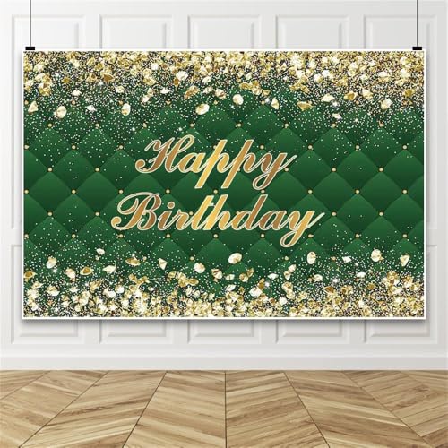 Renaiss 6x4ft Happy Birthday Backdrop Banner for Photoshoot Portrait Gold Diamonds Green Photography Background for Men Women 30th 40th 50th 60th 70th 80th Bday Party Decor Glitter Photo Booth Prop - color: Bday-G, size: 6x4ft