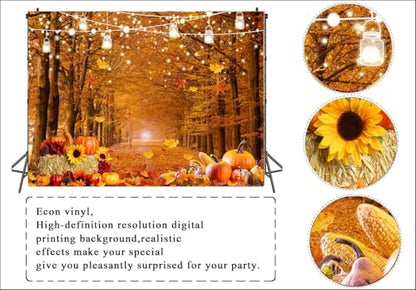 7x5ft Fall Forest Photography Backdrop Fall Harvest Backdrop Thanksgiving Background Pumpkin Decoration Party Backdrops Fall Photo Backdrop 185 - size: 7x5ft