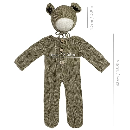 2Pcs Newborn Photography Props Boy Photo Posing Outfits Baby Photoshoots Girl Crochet Bear Hat Romper - color: Brown