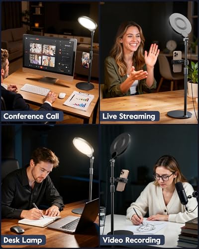 Dimmable Ring Light with Stand for Desk, Adjustable Desk Light for Video Recording, 30 Light Modes Video Conference Lighting, Zoom Lighting for Computer, Webcam, Podcast, Calls, Home Office, CRI 97.8 - size: 1 Pack
