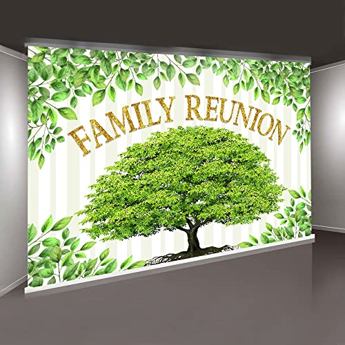 Family Reunion Backdrop, Family Tree Members Theme Photo Backdrop Vinyl 10x7ft Green Tree Family Gather Welcome Party Photography Backdrops Rod-Pocket Props, BJLSGU96 - size: 10x7ft