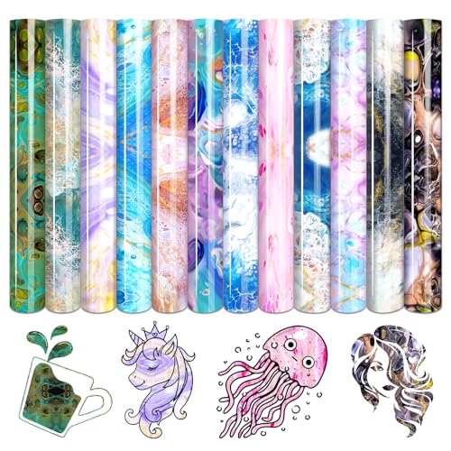 Tintnut Liquid Marble HTV Vinyl - 12 Sheets 10 x 12 Inch Watercolor Marble Heat Transfer Vinyl Pattern HTV Iron on Vinyl T-Shirts DIY - color: Purple Marble-12