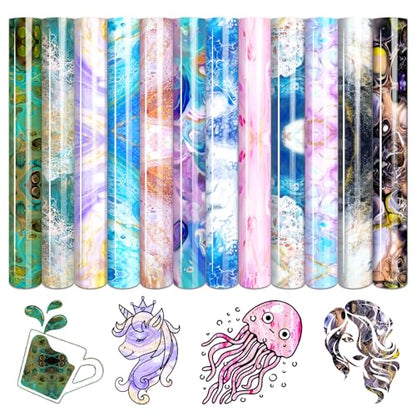 Tintnut Liquid Marble HTV Vinyl - 12 Sheets 10 x 12 Inch Watercolor Marble Heat Transfer Vinyl Pattern HTV Iron on Vinyl T-Shirts DIY - color: Purple Marble-12