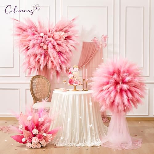 50pcs Faux Pampas Grass,17.7" Artificial Fluffy Pampas Grass Decor Short Fake Pompos for Home Room Birthday Party Centerpieces Decoration(Gridient Red) - color: Red