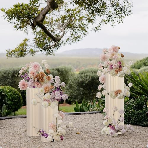 Foldable Cylinder Pedestal Stand for Parties 3pcs Columns Pedestal Display Stands Round White Cylinder Column Table Roman Pillar for Wedding Birthday Baby Shower Party Decor