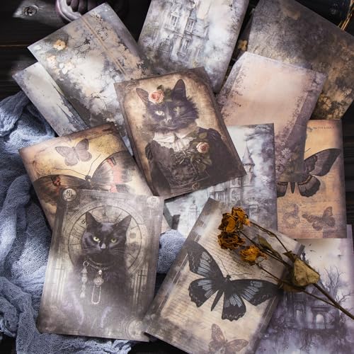 180 Sheets Dark Fantasy Gothic Vintage Cat Rose Decoupage Paper for Scrapbooking, Collage Art Projects, Antique Graveyard & Haunted Castles, Vintage Halloween Junk Journal Craft Paper - color: Dark Fantasy, size: 3.94″ x 5.51″