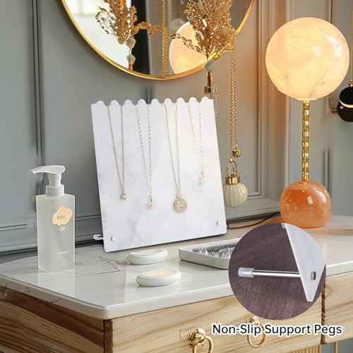NiHome Stylish Marble Pattern Design Adjustable Height Acrylic Necklace Display Stand, Secure and Stable Back Hooks & Anti-Slip Pegs for Safe Jewelry Organization, Easy Dismantle for Compact Storage - color: Marble