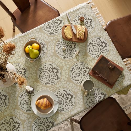 Retro Brown Floral Rectangle Tablecloth: Linen Printed Farmhouse Table Cloth - Chocolate Damask Pattern on Burlap Textured Fabric Outdoor Table Cover for Kitchen,Dining,Party,Picnic Decor, 55x120 Inch - color: Damask Brown, size: 120" x 55" (Rectangular)