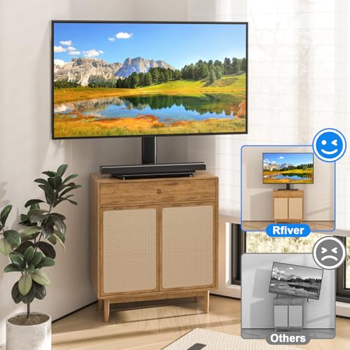 Rfiver Universal Swivel TV Stand for 27-50 55 60 Inch TVs, Height Adjustable Table Top TV Stand Mount Hold up to 88 lbs, Pedestal TV Stands with Tempered Glass Base, Replacement TV Mount Stand - size: 27-60 inch