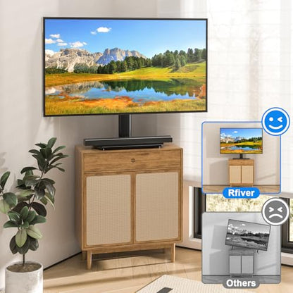Rfiver Universal Swivel TV Stand for 27-50 55 60 Inch TVs, Height Adjustable Table Top TV Stand Mount Hold up to 88 lbs, Pedestal TV Stands with Tempered Glass Base, Replacement TV Mount Stand - size: 27-60 inch