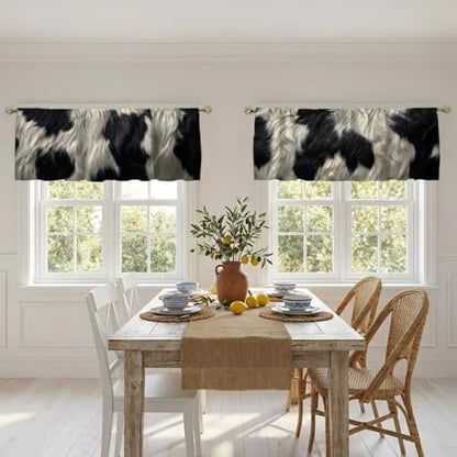 Cowhide Pattern Curtains, Two-Pack, Black White Rustic Farm Texture, Short Style, Suitable for Kitchen, Bathroom, Bedroom, 54x18 inches. - color: Cowhide