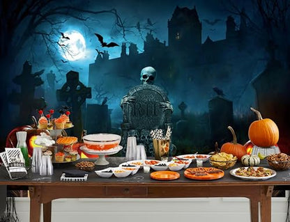 Halloween Cemetery Backdrop for Photography LFEEY Creepy Ghost Pumpkin Tombstone Skull Scary Night Misty Halloween Party Photo Background Trick or Treat Kids Boy Girl Birthday Studio Props 10x6.5ft