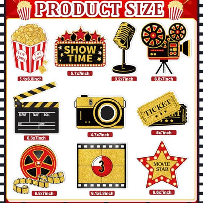 11 Pieces Movie Night Party Decorations Now Showing Banner Photography Background Movie Night Cutouts Double Sided Printing Red Carpet Clapboard Backdrop Cutout Party Cards Photo Booth Props Supplies