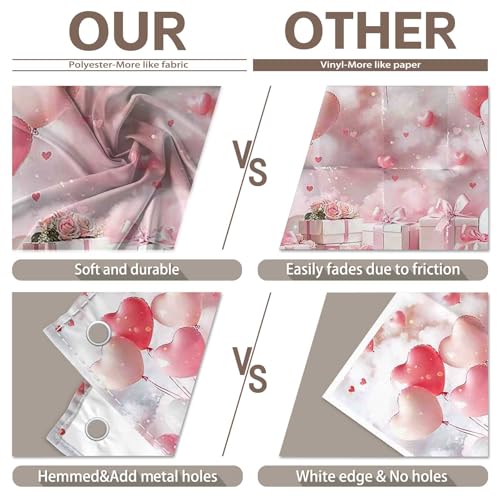 Fabric 7x5ft Valentine's Day Photography Backdrop Pink Rose Dreamy Clouds Love Heart Balloons Background Girls Women Wedding Bridal Shower Party Decorations Photo Props