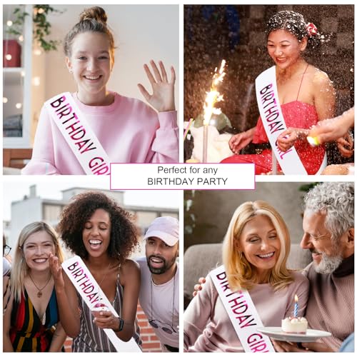 CIEHER Birthday Girl Sash for Women and Girls - Customizable 67" L x 3.6" W Sash for 10th, 13th, 16th, 18th, 21st, 30th, 40th, 50th, 60th Birthdays - color: White & Rose Pink