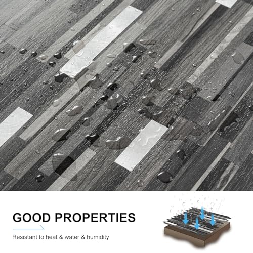 Black Mixed Silver Peel and Stick Modern Geometric PVC Kitchen Wall Backsplash, 20 Sheets, 9.4 sq ft Coverage - color: Black Mixed Silver