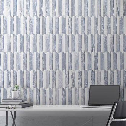 DICOFUN 10-Sheet Grey & White Peel and Stick Backsplash for Kitchen, PVC Stick on Backsplash Wall Tiles - color: Fish Scale/Grey and White, size: 10 Sheets, 12"x12"x0.12"