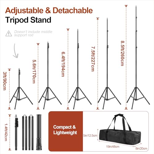 Backdrop Stand 10x8.5ft(WxH), Photo Studio Adjustable Background Stand Support System Kit with 8 Crossbars, 8 Clamps and Carrying Bag for Parties, Wedding, Photography, Decoration - size: 8.5x10ft