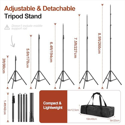 Backdrop Stand 10x8.5ft(WxH), Photo Studio Adjustable Background Stand Support System Kit with 8 Crossbars, 8 Clamps and Carrying Bag for Parties, Wedding, Photography, Decoration - size: 8.5x10ft