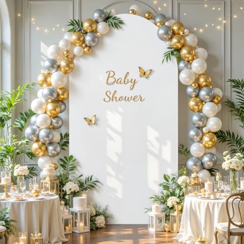 White Wedding Arch Backdrop Cover 6.6FT Spandex Arch Covers Round Top Chiara Arches Backdrop Cover for Party Birthday Ceremony Banquet Decoration - color: White, size: 6.6FT