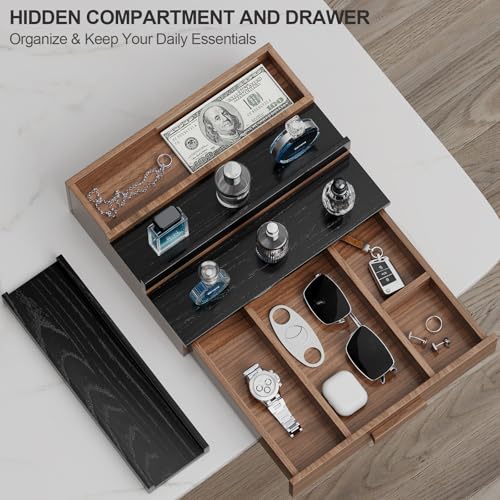 Solid Walnut Cologne Organizer for Men,Cologne Stand,3 Tier Wooden Cologne Holder Shelf Display,Perfume Stand Organizer with Drawer Storage and Hidden Compartment,Gift for Men Dad Husband - color: Black Walnut-3 Tierr