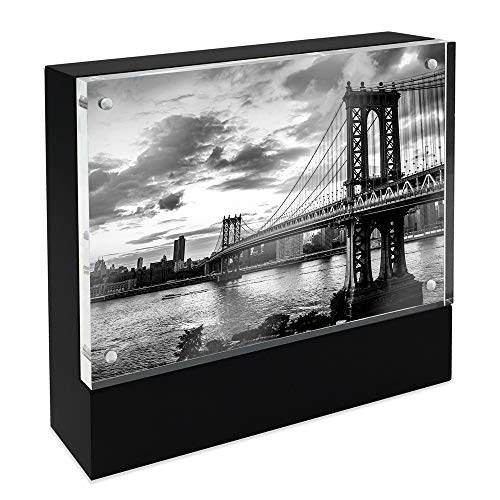 Isaac Jacobs 4” x 6” Black Wood Block Acrylic Picture Frame, Magnetic Photo Frame, Made For Tabletop Display (4” x 6” Black) - size: 4x6