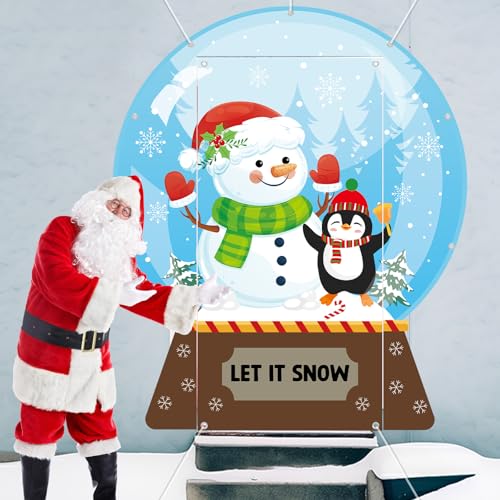 Winter Snow Globe Porch Sign Banners Snowflake Ball Photography Backdrop Snowman Penguin Hanging Banners Backdrop Christmas Party Photo Props for Home Xmas Holiday Party Decors Supplies