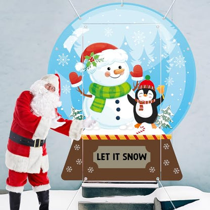 Winter Snow Globe Porch Sign Banners Snowflake Ball Photography Backdrop Snowman Penguin Hanging Banners Backdrop Christmas Party Photo Props for Home Xmas Holiday Party Decors Supplies