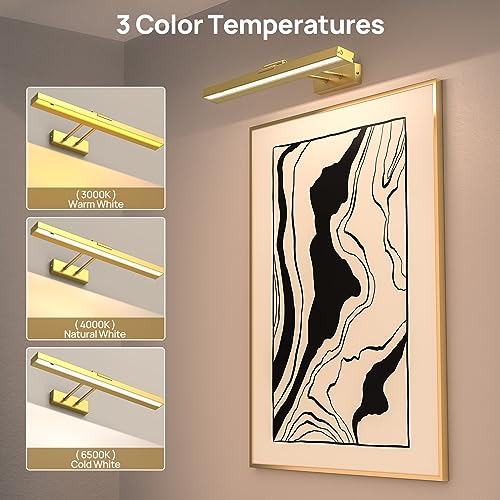 PESUTEN Picture Light Battery Operated, 16in Wireless Art Light for Paintings CCT Dimmable Recharging Battery Picture Light with Remote Control for Gallery Dartboard Art Bedroom Bathroom Gold - color: Gold