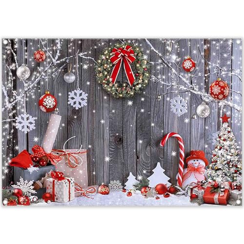 Fabric 7x5ft Christmas Photography Backdrop Winter Rustic Wood Background Xmas Tree Snow Wall Santa Party Decoration Holiday Photo Banner Props - size: 7'x5'