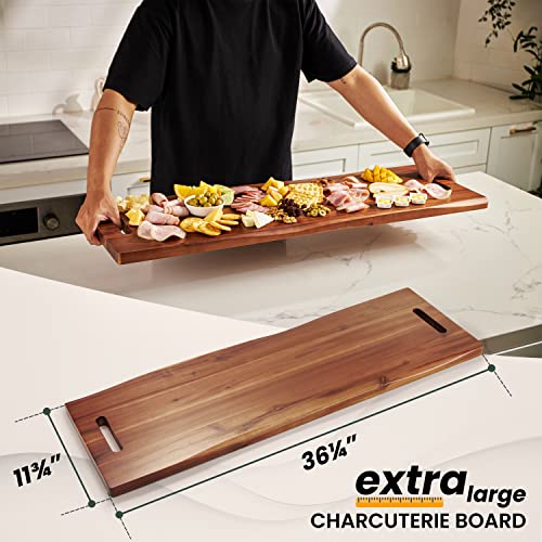 TIDITA 36" Large Acacia Wood Charcuterie Board with Handles - Extra Long Wooden Serving Cheese Boards - Rectangular Serving Platter for Meat Steak, Cracker Appetizers, Fruit Decorative Display Party - size: 36.4" x 11.3" x 1"