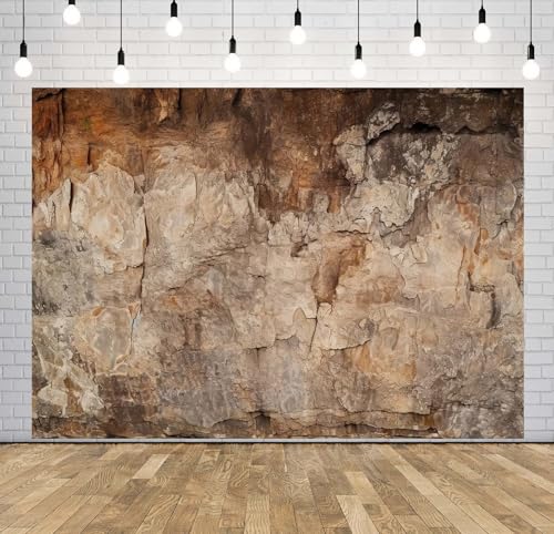 BELECO 8x8ft Fabric Archeology Cave Wall Backdrop Vintage Brown Stone Texture Rock Stone Wall Archeological Background for Party Decorations Photo Shoot tudio Props - size: 8x8FT