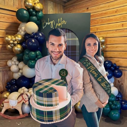 Blue Green Tartan Plaid Mom to Be Sash Baby Shower Dad to Be for Bear Themed Baby Shower Party Gender Reveals Party Favors Decorations for Boys and Girls Pregnancy Props Keepsake Gifts - style: Blue and Green Plaid