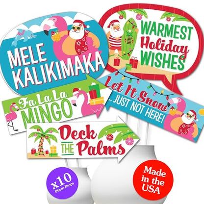 Big Dot of Happiness Funny Tropical Christmas - Beach Santa Holiday Party Photo Booth Props Kit - 10 Piece