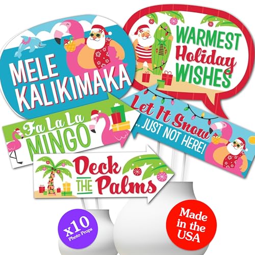 Big Dot of Happiness Funny Tropical Christmas - Beach Santa Holiday Party Photo Booth Props Kit - 10 Piece
