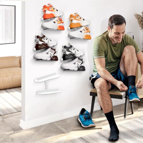 2 Pcs Floating Shoe Display Shelves for Wall Mount,H-Type Sturdy Levitating Shoe Wall Shelf,Sneaker Holders Rack for Shoes Collectors Advertising Exhibition Shoe Store Show Shoe Shelf for Wall White - color: 2 Pack White