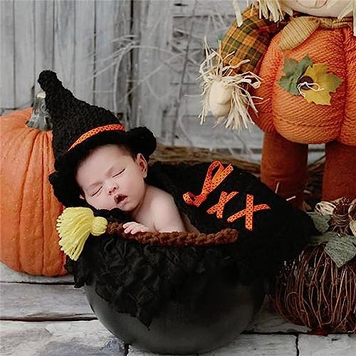 Matissa Newborn Baby Girl/Boy Crochet Knit Costume Photography Prop Hats Outfits - color: Baby Witch