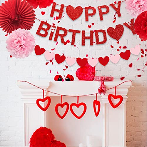 Valentine's Day Heart Birthday Banner Red Party Supplies Pink Sweet Garland Paper Fan Pom Poms Flower Photo Prop Decoration