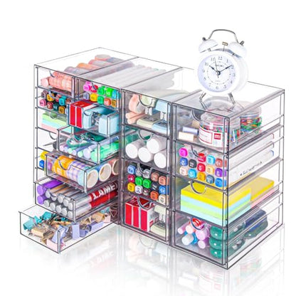 VZKAH Acrylic Organizer with Drawers | 20 Drawers 4 Sets | Desk Organizer and Storage, Clear Makeup Organization, For Office/Art Supply/Craft Storage and Organization - style: 20 drawers / 4 set