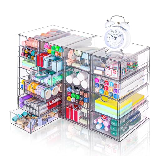 VZKAH Acrylic Organizer with Drawers | 20 Drawers 4 Sets | Desk Organizer and Storage, Clear Makeup Organization, For Office/Art Supply/Craft Storage and Organization - style: 20 drawers / 4 set